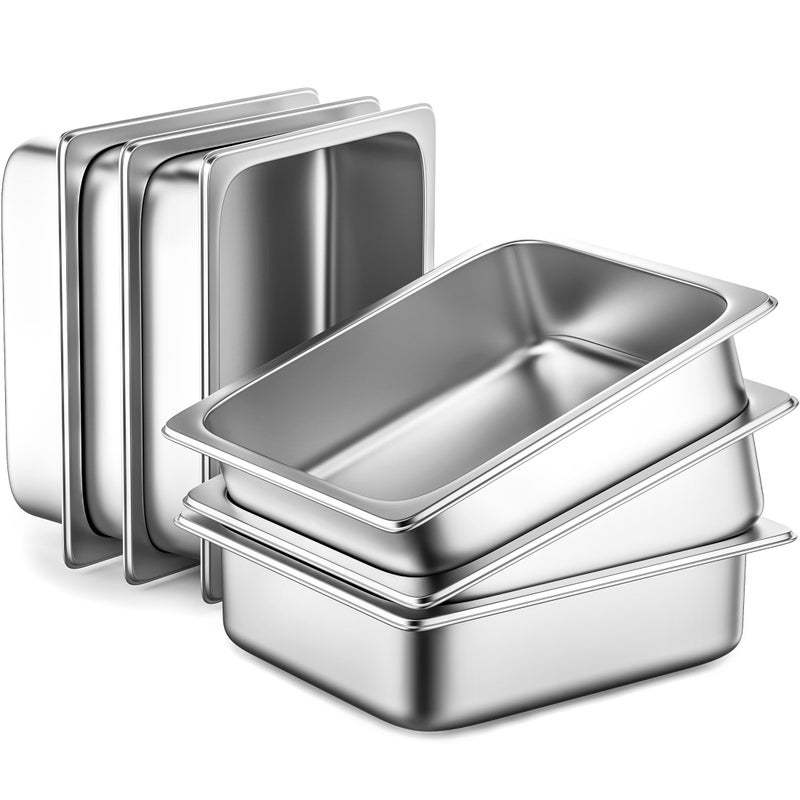 ZeroPone 6 Pack Hotel Pans 12 Size 4 Deep Stainless Steel Steam Table Pan 128 L x 104 W Anti Jam Commercial Catering Food Pans for Hotel Home Party Restaurant Buffet