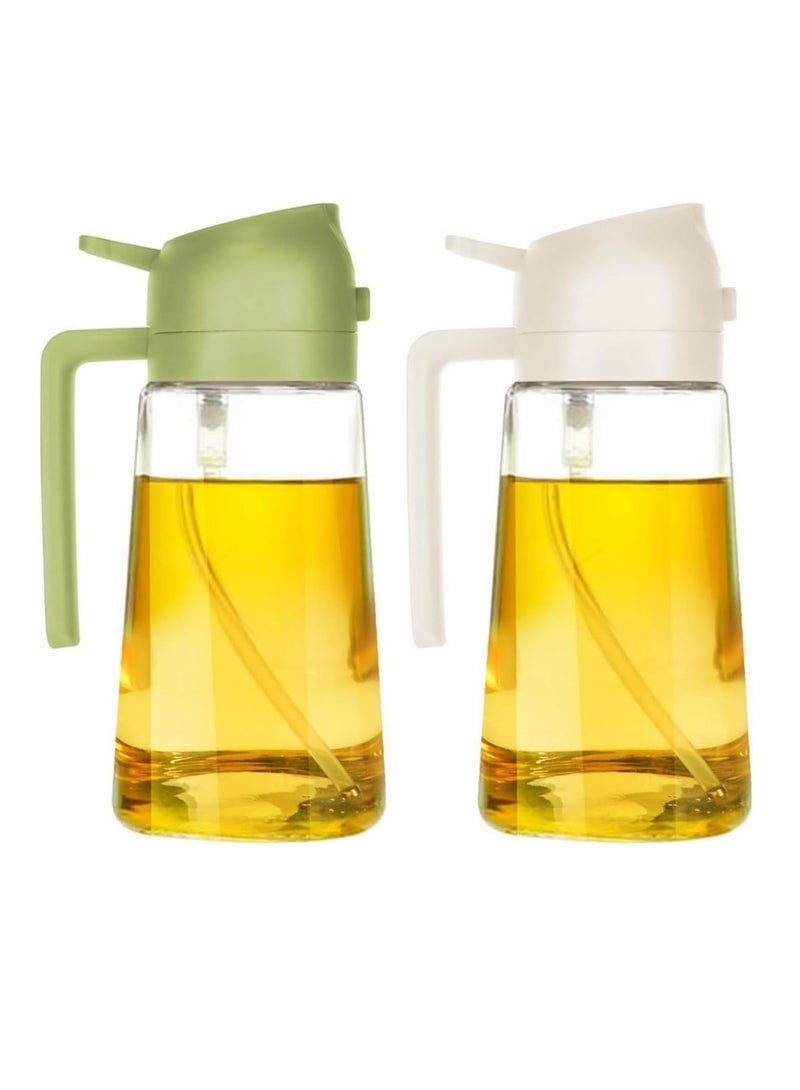 Captaintech Oil Dispenser Bottle Glass Olive Oil Sprayer: 2 in 1 Auto Flip Olive Oil Dispenser Bottle, Oil Sprayer for Cooking, Glass Oil Spray Bottle for Air Fryer Salad BBQ Baking-470ml (Green+White/2Pcs) - Image 1