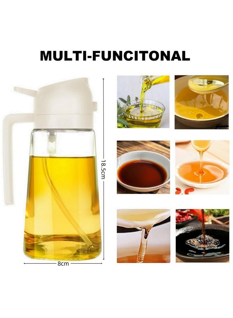 Captaintech Oil Dispenser Bottle Glass Olive Oil Sprayer: 2 in 1 Auto Flip Olive Oil Dispenser Bottle, Oil Sprayer for Cooking, Glass Oil Spray Bottle for Air Fryer Salad BBQ Baking-470ml (Green+White/2Pcs) - Image 5