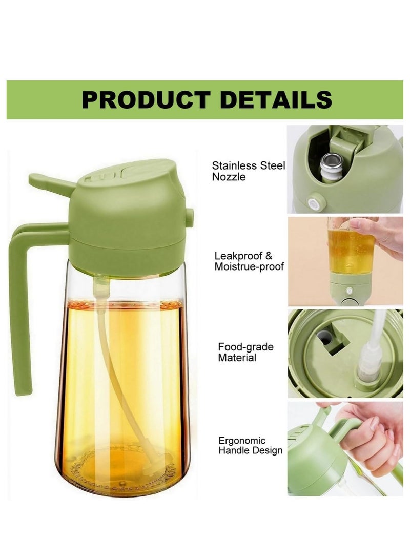 Captaintech Oil Dispenser Bottle Glass Olive Oil Sprayer: 2 in 1 Auto Flip Olive Oil Dispenser Bottle, Oil Sprayer for Cooking, Glass Oil Spray Bottle for Air Fryer Salad BBQ Baking-470ml (Green+White/2Pcs) - Image 4