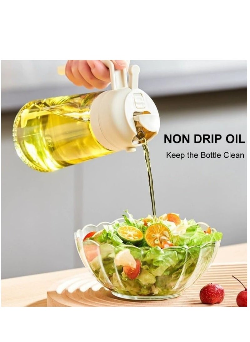 Captaintech Oil Dispenser Bottle Glass Olive Oil Sprayer: 2 in 1 Auto Flip Olive Oil Dispenser Bottle, Oil Sprayer for Cooking, Glass Oil Spray Bottle for Air Fryer Salad BBQ Baking-470ml (Green+White/2Pcs) - Image 2