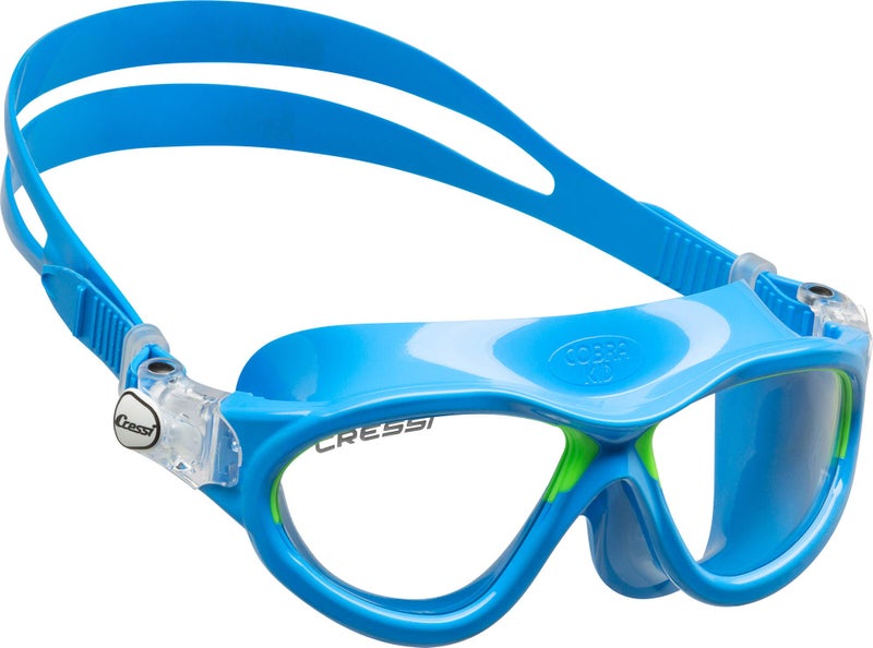 Cressi Mini Cobra, Azure/Lime, Clear Lens, Adjustable, Shatterproof Safety Glasses - Image 1