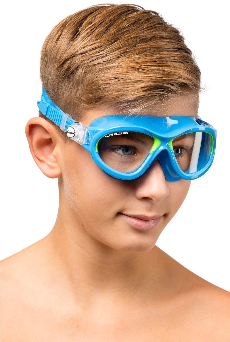 Cressi Mini Cobra, Azure/Lime, Clear Lens, Adjustable, Shatterproof Safety Glasses - Image 2