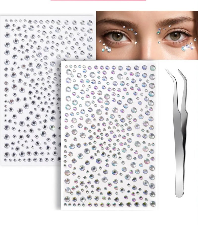 2Pcs Self Adhesive Face Gems & Pearls for Makeup, Rhinestone Stickers for Face & Eye, Hair Pearls for Festival, DIY Decorations, Ideal for Party & Events - Image 2