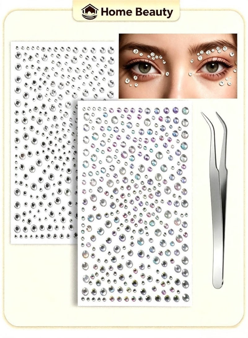 2Pcs Self Adhesive Face Gems & Pearls for Makeup, Rhinestone Stickers for Face & Eye, Hair Pearls for Festival, DIY Decorations, Ideal for Party & Events - Image 1