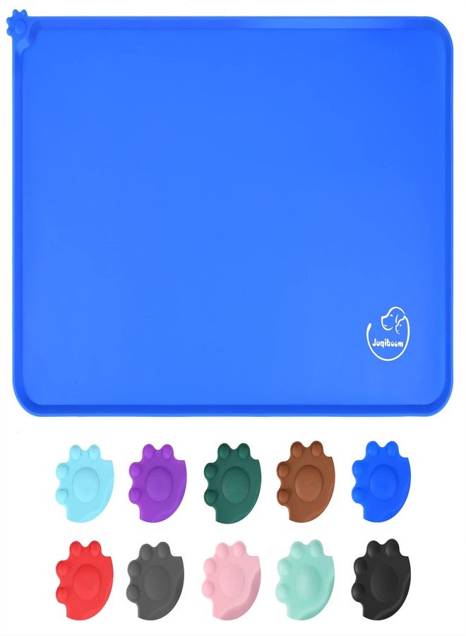 Juqiboom Silicone Waterproof Dog Cat Pet Feeding Mats, Non Slip, Easy Clean Pet Dog Cat Bowl Mats Placemat (18.5" x 11.5") Navy Blue - Image 1