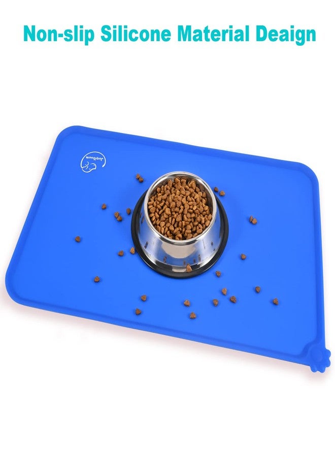 Juqiboom Silicone Waterproof Dog Cat Pet Feeding Mats, Non Slip, Easy Clean Pet Dog Cat Bowl Mats Placemat (18.5" x 11.5") Navy Blue - Image 5