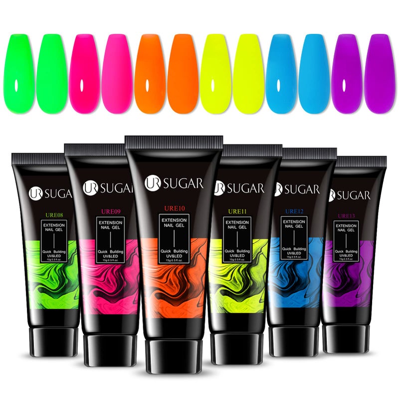 UR SUGAR Neon Poly Nail Gel Set  6 Colors Halloween Pink Neon Green Yellow Orange Bright Colors Spring Summer Poly Extension Nail Gel Polish Kit Long Lasting Soak Off Gel Polish Gift Box