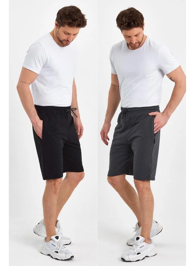 Regular Fit Men’s 2-Pack Black-Anthracite Shorts with Side Pockets and a Relaxed Cut.