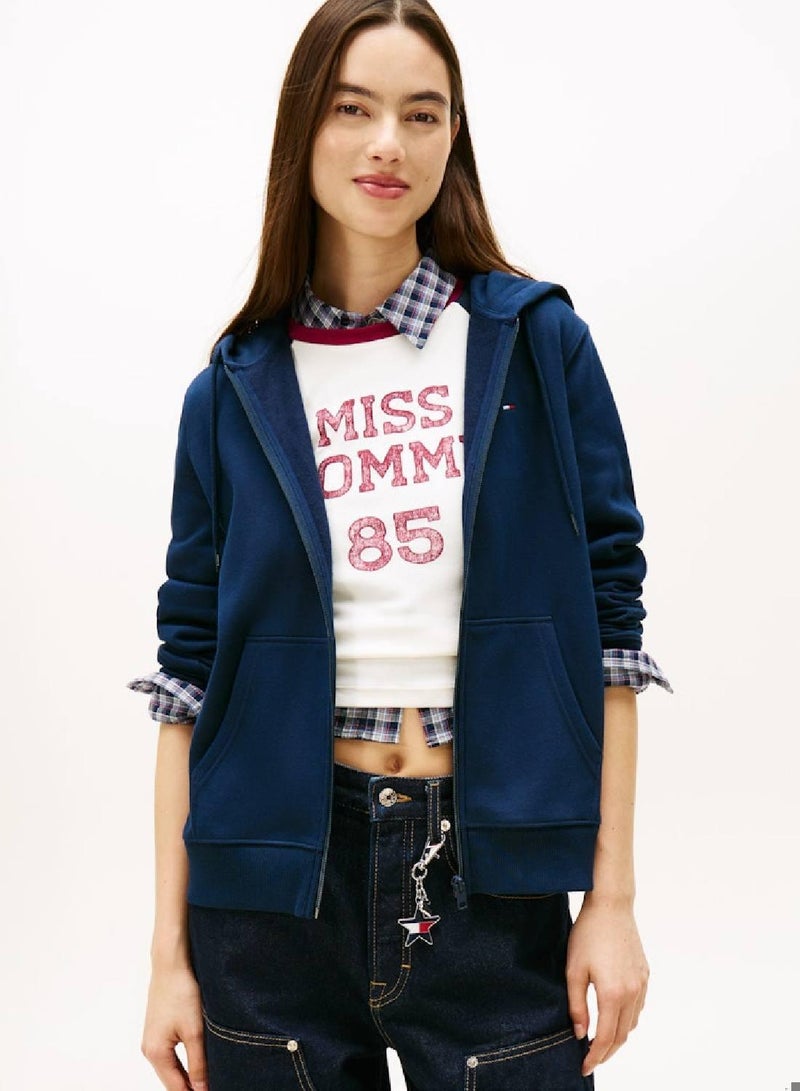 TOMMY JEANS Flag Embroidery Fleece Zip-Thru Hoody - Image 1