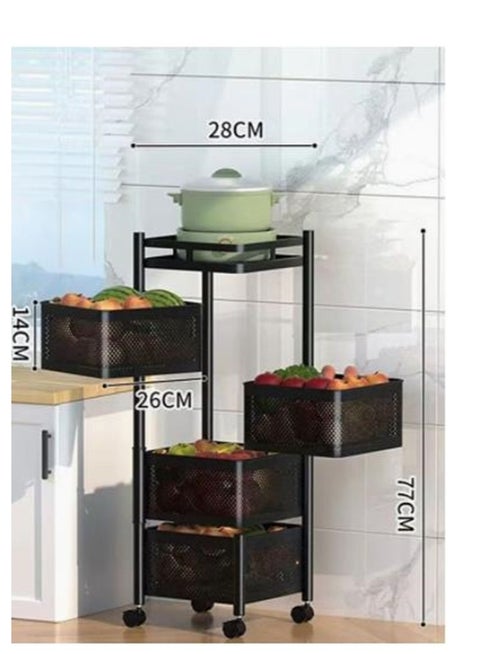 Kitchen Storage Shelves Rack Rotating Storage Basket Shelf for Fruit Vegetable Rolling Cart Shelves with Wheels Household Storage Organizer for Kitchen Bathroom Living Room