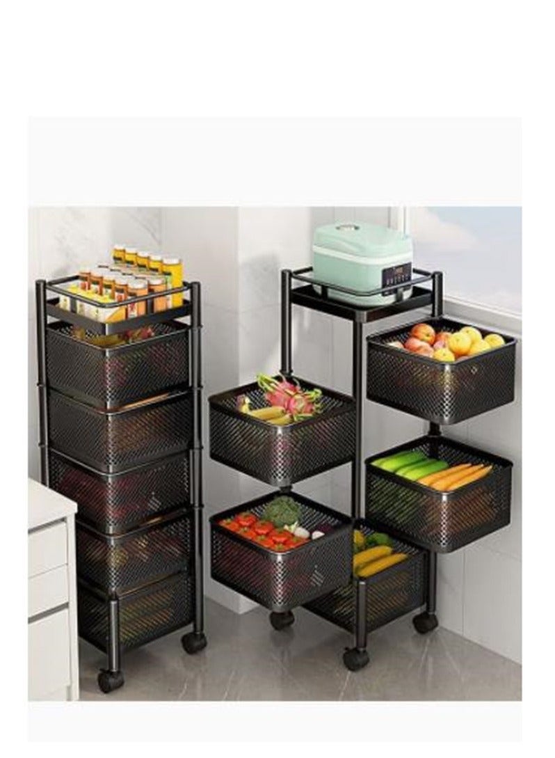 Kitchen Storage Shelves Rack Rotating Storage Basket Shelf for Fruit Vegetable Rolling Cart Shelves with Wheels Household Storage Organizer for Kitchen Bathroom Living Room - Image 2