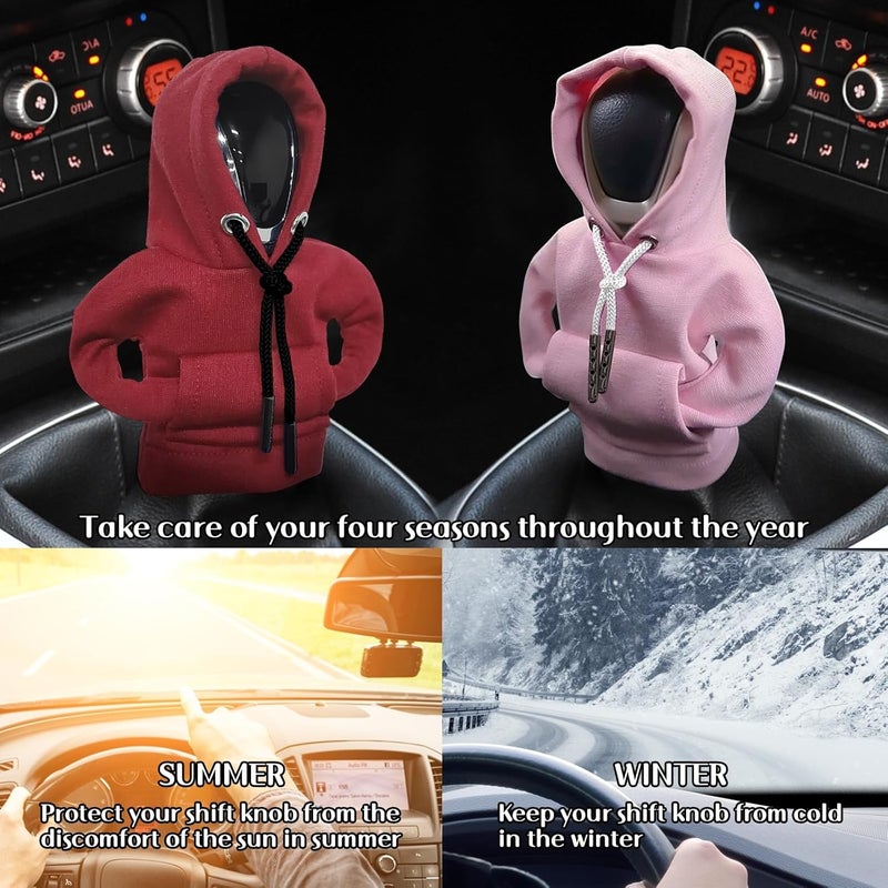 vvag Gear Shift Hoodie, Hoodie Car Gear Shift Cover, Car Shift Knob Hoodie, Automotive Interior Accessories, Universal Fit Knob Cover Gift (Red+Pink) - Image 5
