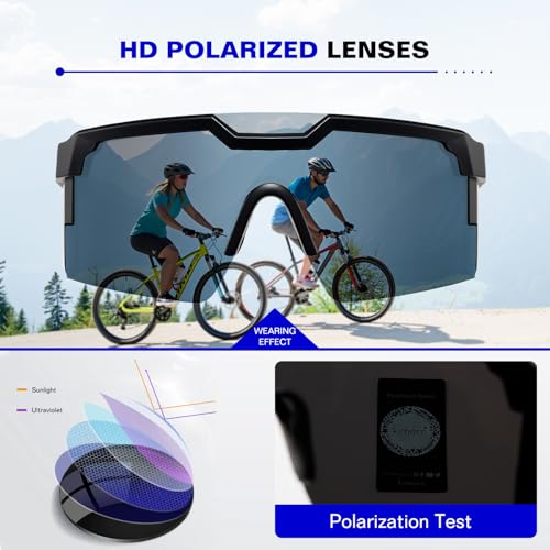 kimorn Polarized Sports Sunglasses for Men, Warp Around Goggles Sun Glasses with UV400 Protection for Driving Fishing (Black/Silver) - Image 5
