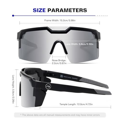 kimorn Polarized Sports Sunglasses for Men, Warp Around Goggles Sun Glasses with UV400 Protection for Driving Fishing (Black/Silver) - Image 3