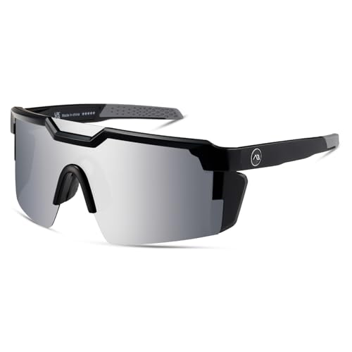 kimorn Polarized Sports Sunglasses for Men, Warp Around Goggles Sun Glasses with UV400 Protection for Driving Fishing (Black/Silver) - Image 1