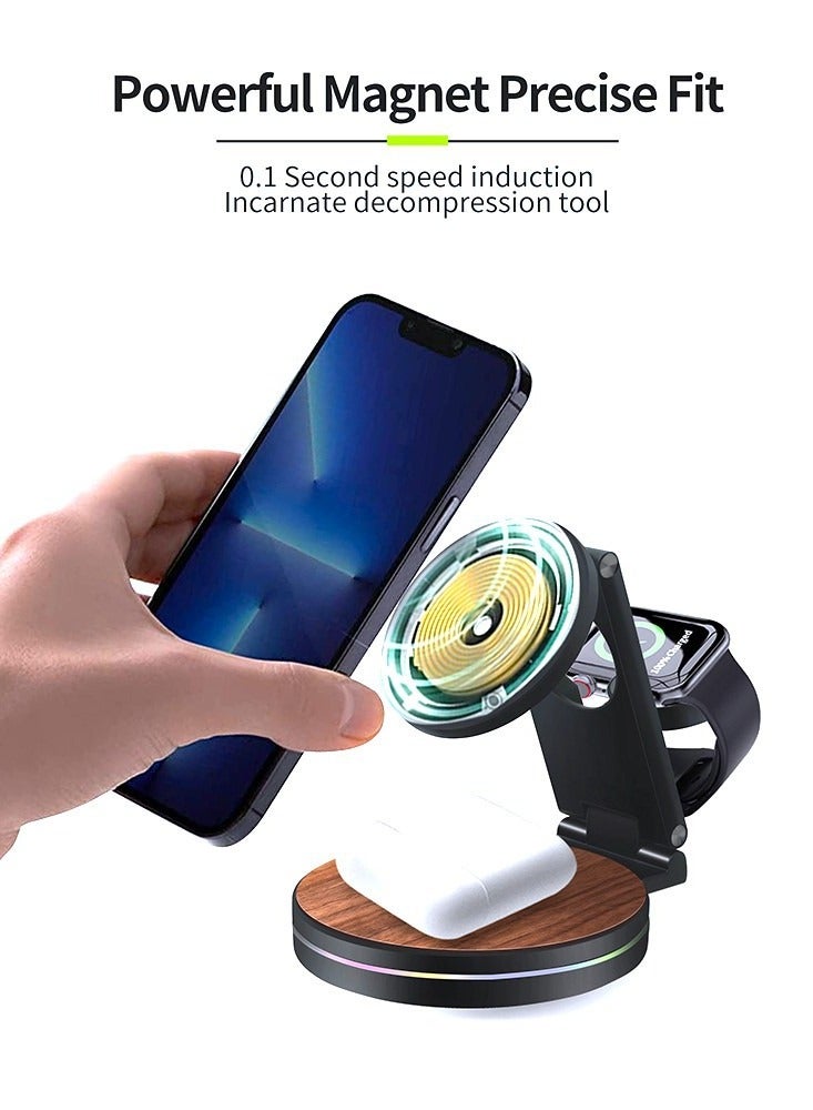 General New foldable 3 in 1 wireless charger metal rotating bracket 15W charger fast charging desktop wireless charger (black)  - Image 5