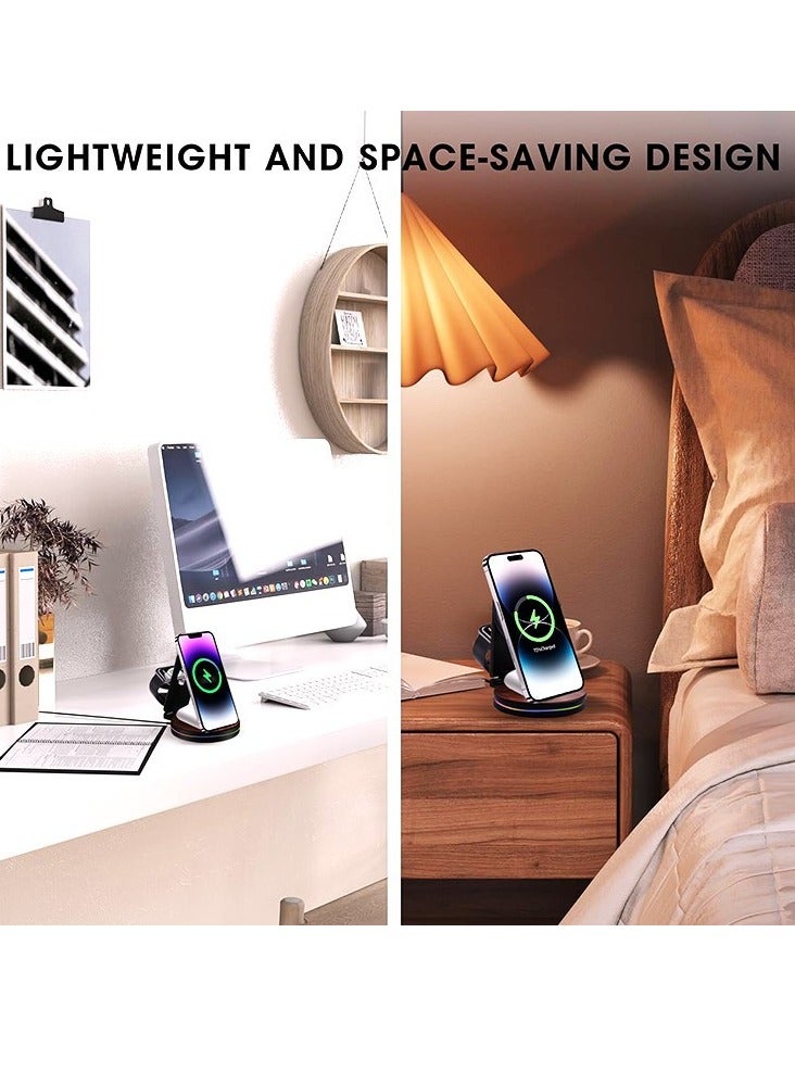 General New foldable 3 in 1 wireless charger metal rotating bracket 15W charger fast charging desktop wireless charger (black)  - Image 3