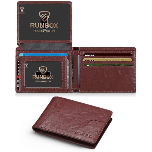 RUNBOX Wallet for Men and Women Slim Rfid Leather 2 ID Window With Gift Box - Image 1