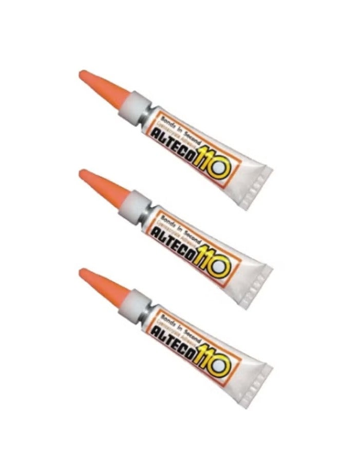 110 Instant Super Glue 3g×3 pieces | Fast Dry, High Strength Adhesive for Metal, Plastic, Wood & Glass (Pack 3)