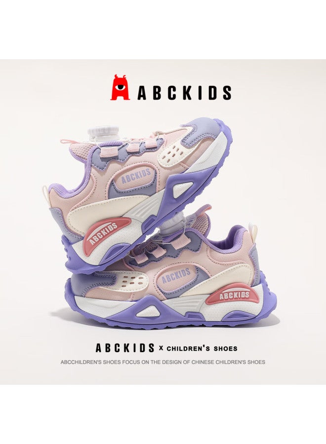 Abc Kids Kids Running Shoes Boys And Girls Breathable Twist Button Running Shoes Sy333603683py Beige Purple Size 28 - Image 1