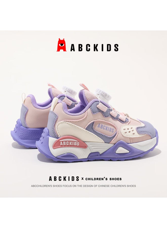 Abc Kids Kids Running Shoes Boys And Girls Breathable Twist Button Running Shoes Sy333603683py Beige Purple Size 28 - Image 4