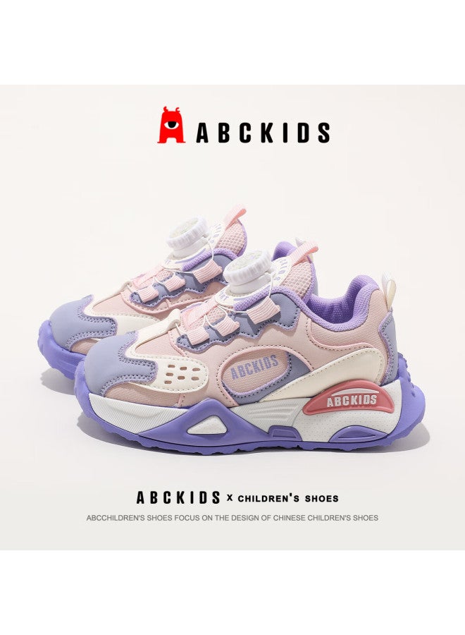 Abc Kids Kids Running Shoes Boys And Girls Breathable Twist Button Running Shoes Sy333603683py Beige Purple Size 28 - Image 5