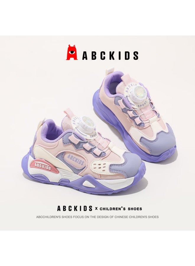 Abc Kids Kids Running Shoes Boys And Girls Breathable Twist Button Running Shoes Sy333603683py Beige Purple Size 28 - Image 2