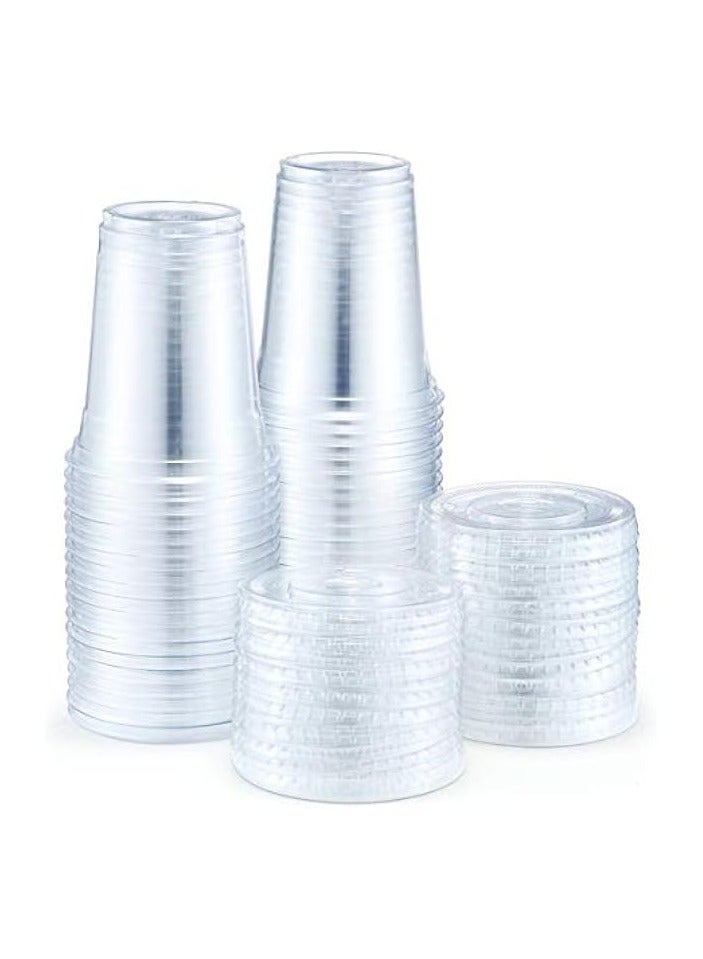 Green Tiger 12 oz Plastic Cups with Lids 100 Sets Clear Disposable Plastic Party Cups with Flat Lids to Go, Cold Drink Cups, Smoothie Cups, Milkshake Cups - Image 1