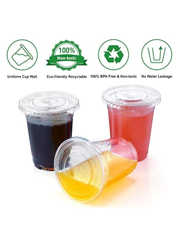 Green Tiger 12 oz Plastic Cups with Lids 100 Sets Clear Disposable Plastic Party Cups with Flat Lids to Go, Cold Drink Cups, Smoothie Cups, Milkshake Cups - Image 4