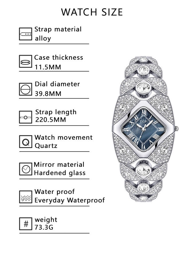gedi Women's fashion watch, silver diamond alloy quartz watch, luxurious and exquisite waterproof watch. - Image 2