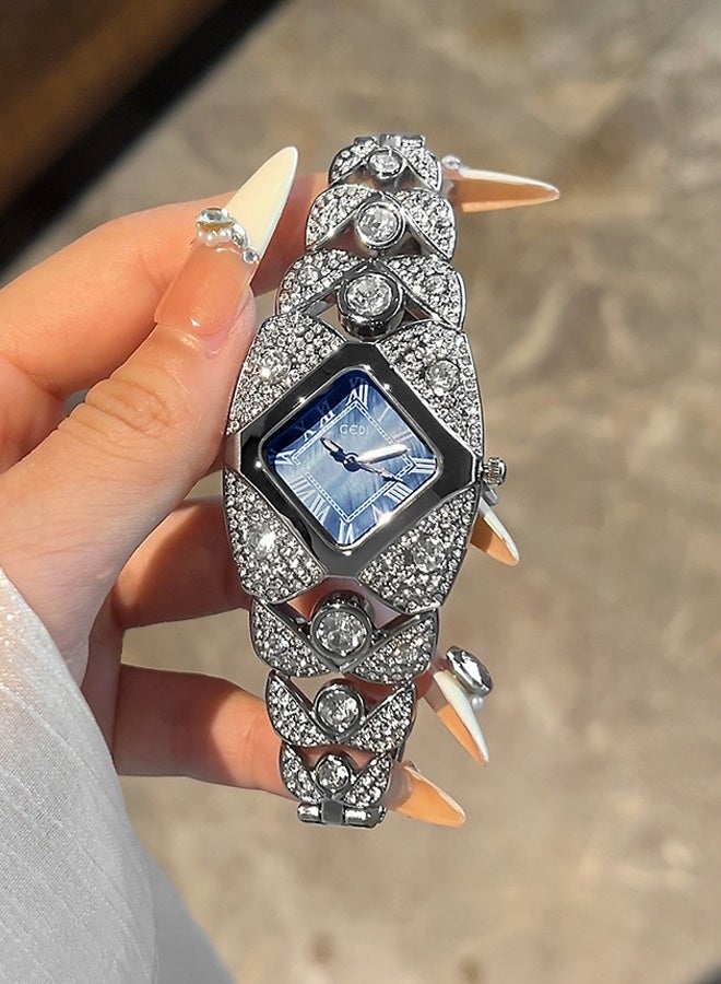 gedi Women's fashion watch, silver diamond alloy quartz watch, luxurious and exquisite waterproof watch. - Image 5