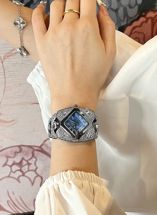 gedi Women's fashion watch, silver diamond alloy quartz watch, luxurious and exquisite waterproof watch. - Image 3