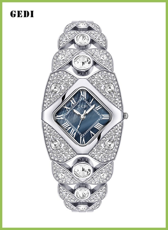 gedi Women's fashion watch, silver diamond alloy quartz watch, luxurious and exquisite waterproof watch. - Image 1