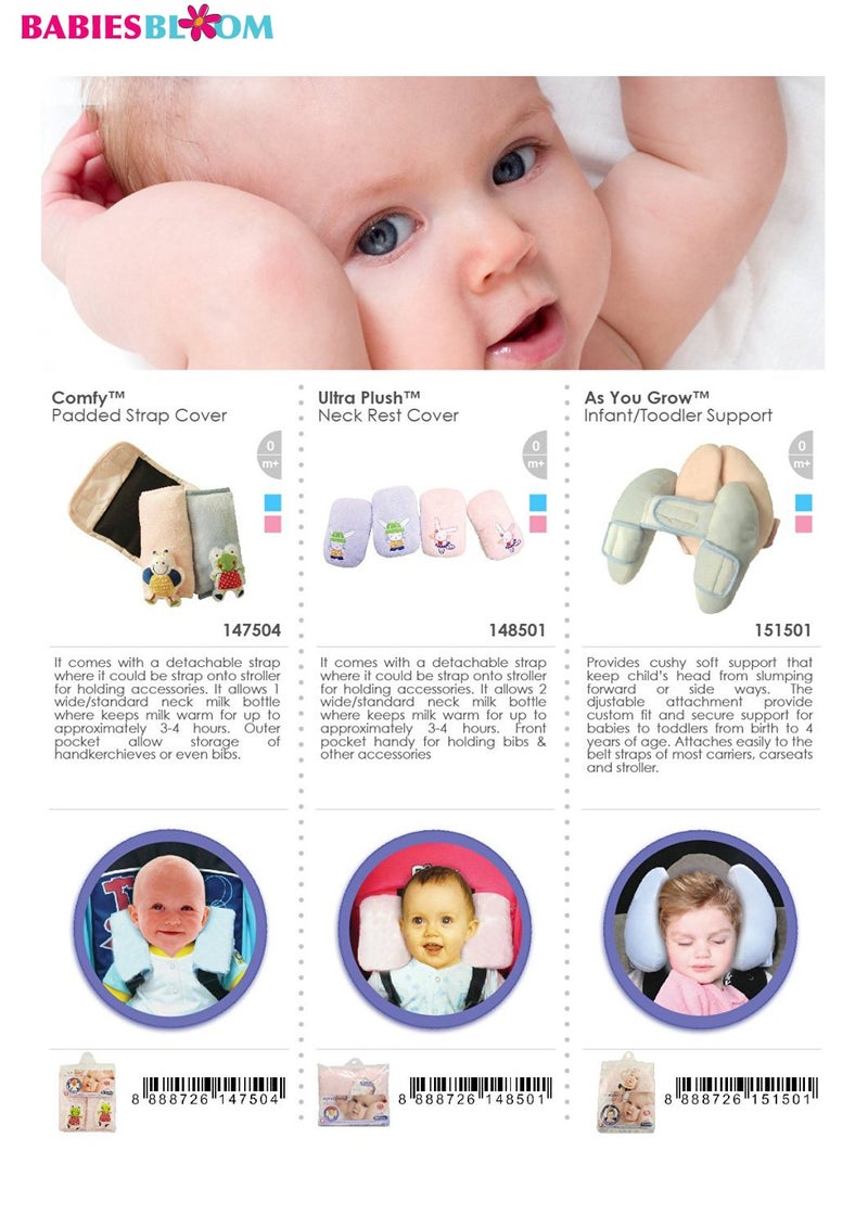 Babies Bloom Blue Baby Ultra Push Comfort Neck Rest (Set of 2), Baby Neck Pillows, Baby Pillows, Newborn Baby Gifts - Image 5