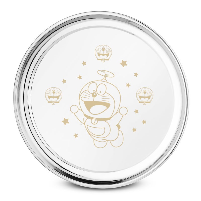 JSI أطباق عشاء مصممة من الفولاذ المقاوم للصدأ مقاومة للصدأ للأطفال (عبوة من 2 قطعة، 26 سم قطر) تصميم دورايمون المنقوش بالليزر | غير قابلة للكسر وأناقة خالدة - Image 2