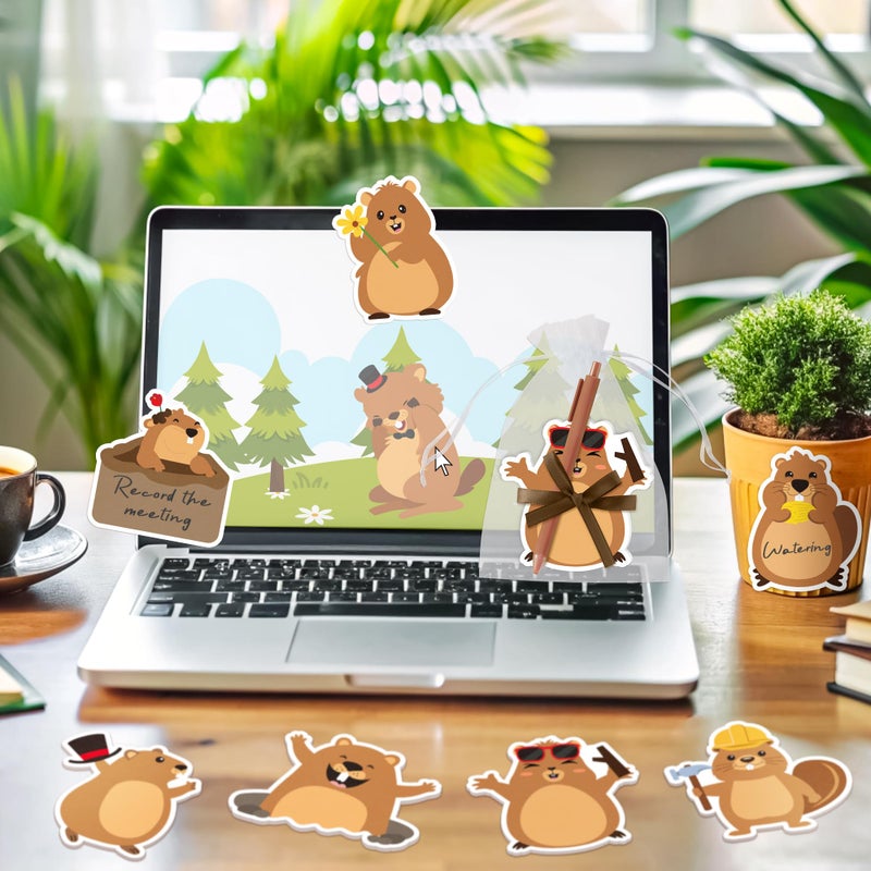 CJiangpo 24 Pack Groundhog Sticky Note with Pen Gift Set, Cute Cartoon Self Stick Notepad Funny Memo Pad Ballpoint Pens with Organza Bags, Groundhog Day Party Favor Gift for Kids Classroom Rewards - Image 4
