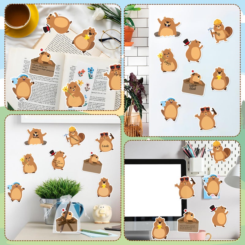 CJiangpo 24 Pack Groundhog Sticky Note with Pen Gift Set, Cute Cartoon Self Stick Notepad Funny Memo Pad Ballpoint Pens with Organza Bags, Groundhog Day Party Favor Gift for Kids Classroom Rewards - Image 5