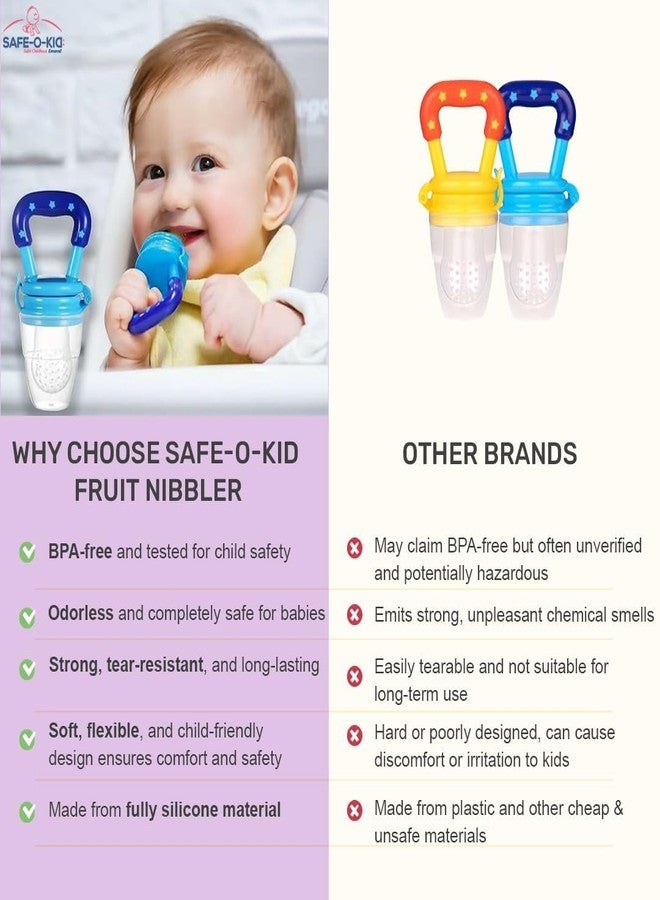 Safe-O-Kid 2 Piece, Baby Fruit Nibbler/Pacifier - BPA-Free, 100% Pure Silicone, Teether for Baby | Soft Pacifier & Teether for Infants, Assorted - Image 2