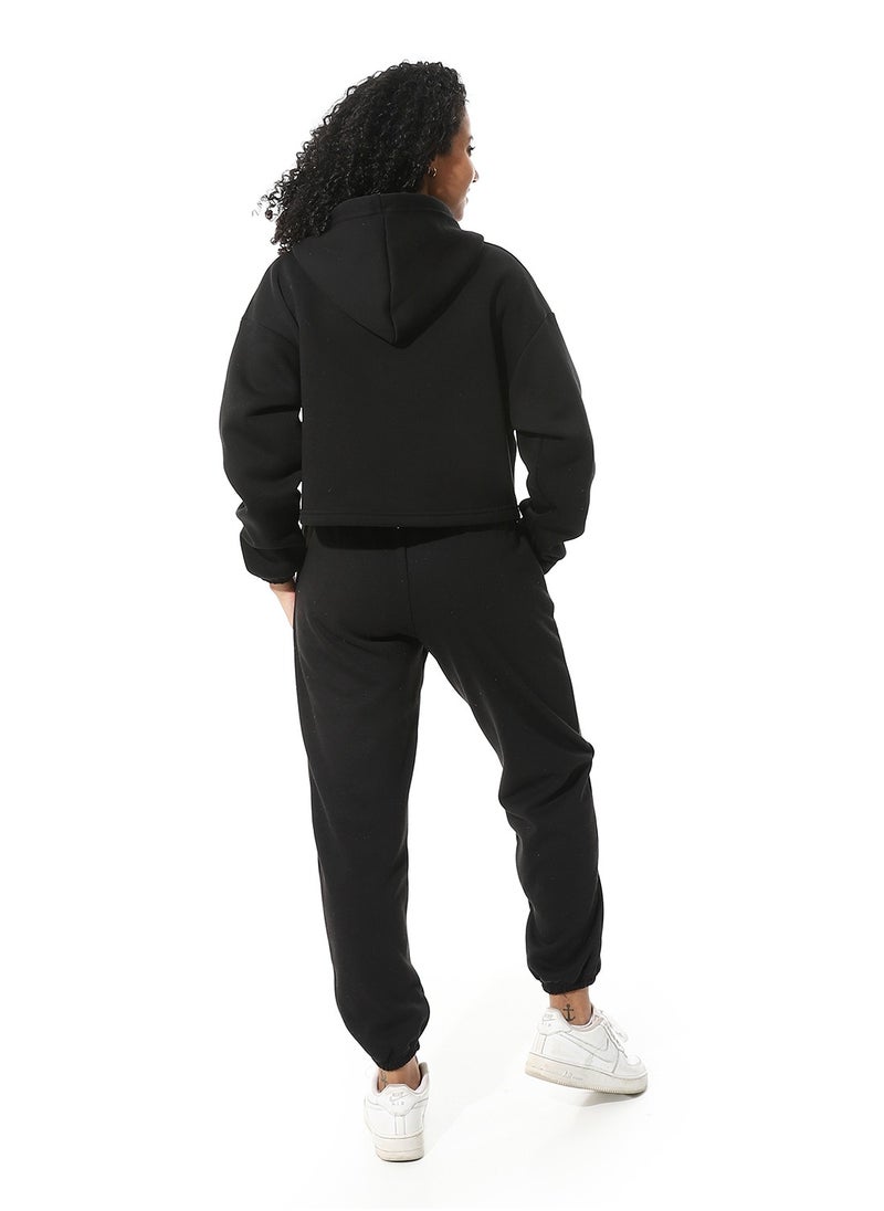Andora - Elastic Waist Hooded Fleeced Tracksuit_Black - Image 1