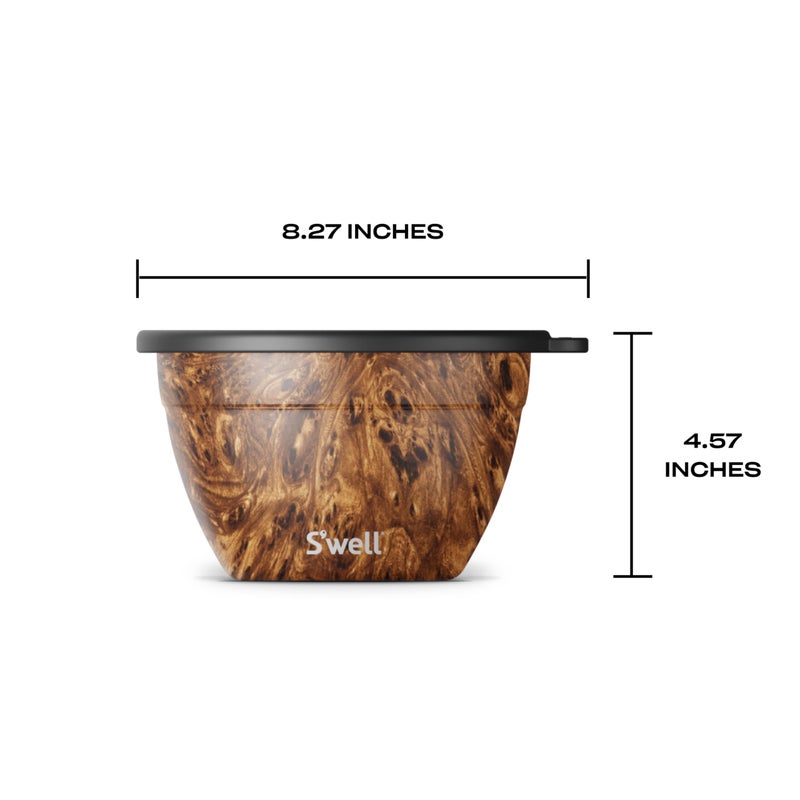 S'well Sâ€™well Stainless Steel 64oz Salad Bowl Kit, Teakwood Finish, Includes 2oz Condiment Container and Removable Tray, Leak-Proof and Easy to Clean, Dishwasher Safe - Image 4