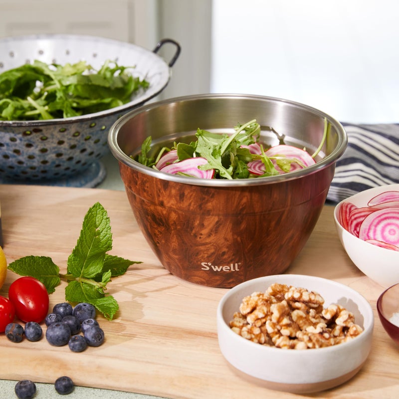 S'well Sâ€™well Stainless Steel 64oz Salad Bowl Kit, Teakwood Finish, Includes 2oz Condiment Container and Removable Tray, Leak-Proof and Easy to Clean, Dishwasher Safe - Image 5