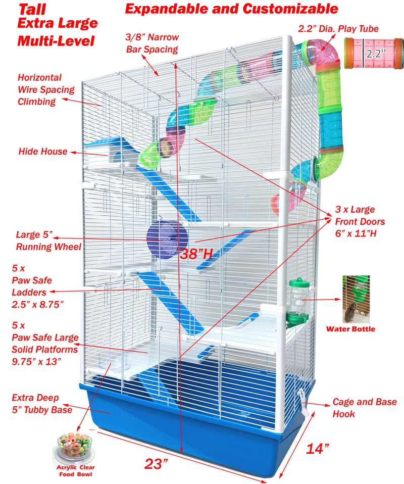 Mcage Extra Large High Tower Multi-Tiers Easy Setup Hamster Palace Gerbil Habitat Mouse House Mice Critters Home Cage with Complete Set of Accessories Expandable and Customizable Deep Tubby Base - Image 2