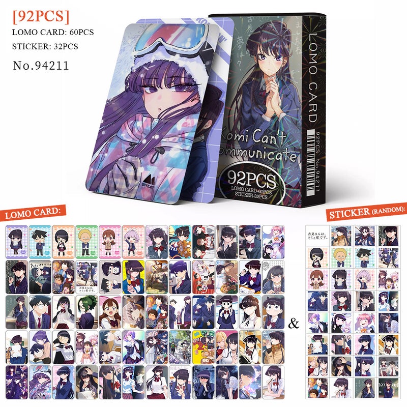Komi Can't Communicate Lomocard & Sticker Set – 92PCS (60 Lomocards + 32 Random Stickers) | Aesthetic Photo Card Collection for Fans