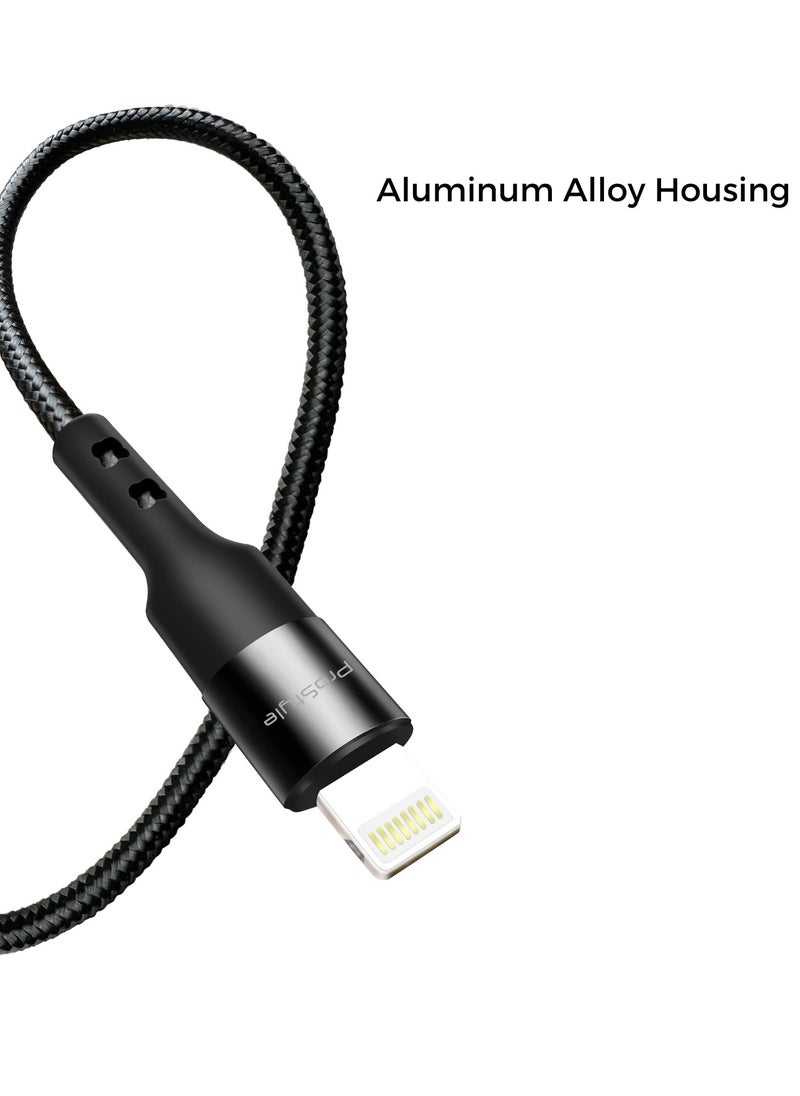 Prostyle - iPhone USB to Lightning Cable Braided 1.2M for iPhone, iPad, AirPods, iPhone Charging Cable - Black - Image 1