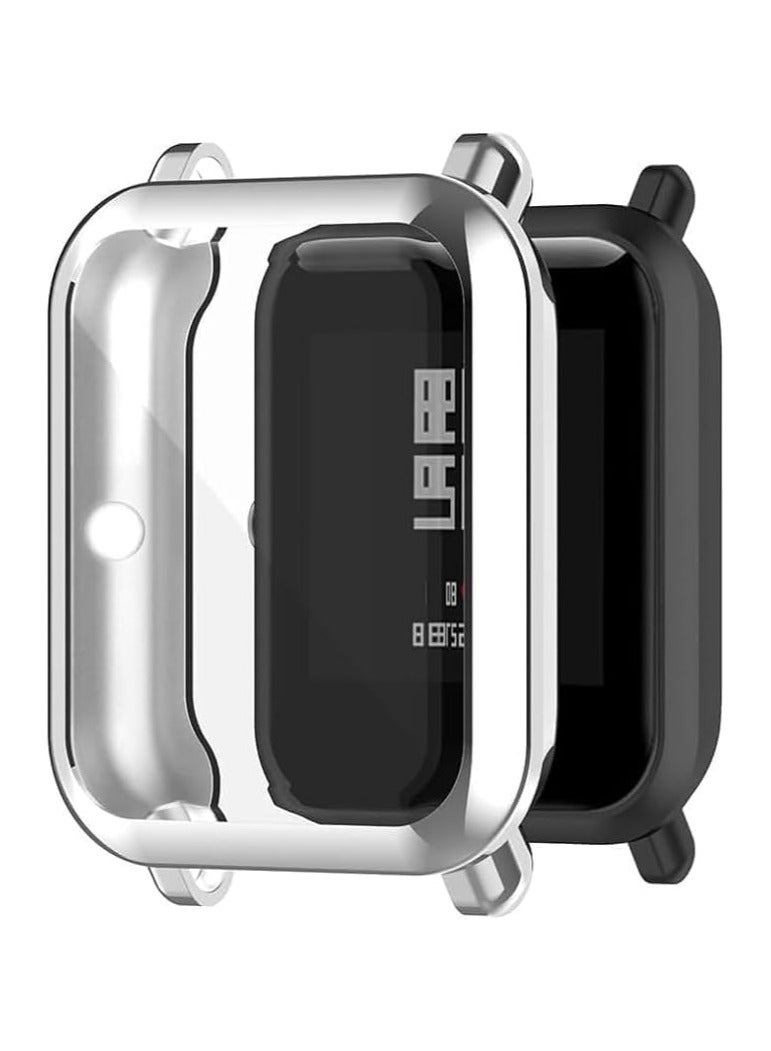 حافظة ELMO3EZZ متوافقة مع Amazfit GTS 2 Mini/Bip U Pro/Bip S/Bip Lite حافظة حماية شاشة شاملة للساعة، غطاء ناعم من مادة TPU مقاوم للصدمات، واقي نحيف ممتص للصدمات (فضي) - Image 1