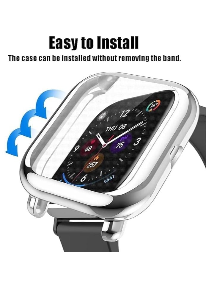 حافظة ELMO3EZZ متوافقة مع Amazfit GTS 2 Mini/Bip U Pro/Bip S/Bip Lite حافظة حماية شاشة شاملة للساعة، غطاء ناعم من مادة TPU مقاوم للصدمات، واقي نحيف ممتص للصدمات (فضي) - Image 3