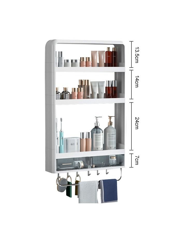 XiuWoo - 3-Tier Wall Mounted Bathroom Rack With Drawer Wall Hanger Bath Organizer With Hooks and Towel Bar - Image 1