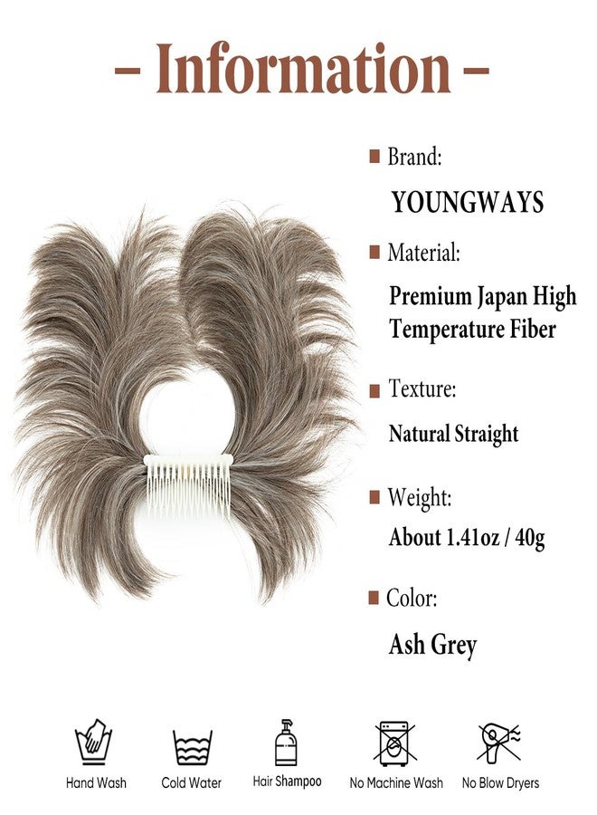 youngways Messy Bun Hair Piece Side Comb Clip in Hair Bun Hairpiece for Women Short Natural Straight Versatile Adjustable Styles Easy Hair pieces （Ash Grey-S - Image 2