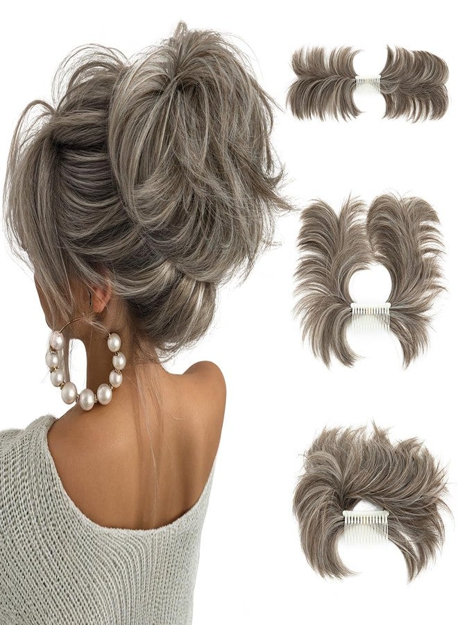 youngways Messy Bun Hair Piece Side Comb Clip in Hair Bun Hairpiece for Women Short Natural Straight Versatile Adjustable Styles Easy Hair pieces （Ash Grey-S - Image 1